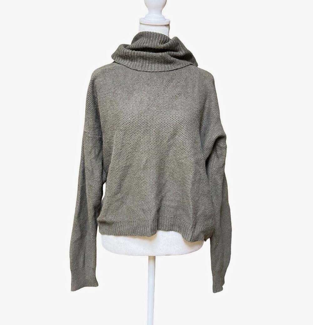 Madewell Women’s L Olive Green Turtleneck Sweater Cotton Blend High Low He